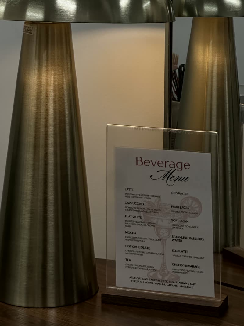The beverage menu on the station.